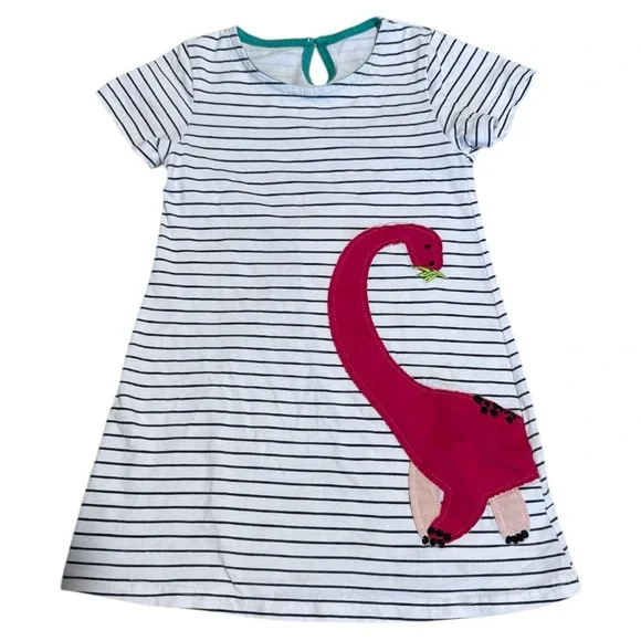 Striped Dress with Pink Dinosaur 5T - Picture 1 of 4